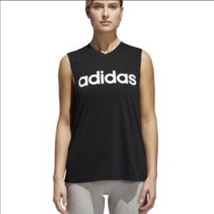 Women’s Adidas Black with white adidas letters muscle tee size‎ XS